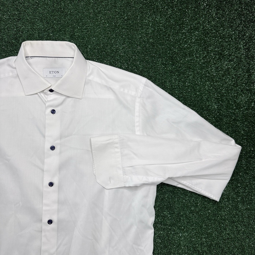 Eton Men's Long Sleeve Button Dress Shirt Size 41 16 White Slim